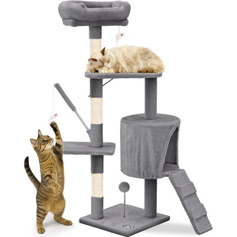 VOUNOT® Tiragraffi per Gatti Alto 112 cm, Albero per Gatti Multilivello, Centro Attivit¨¤ per Gatto con Pali Tiragraffi in Sisal, Grigio