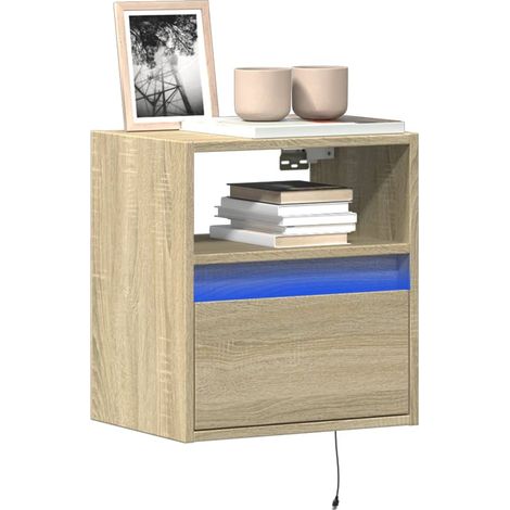 Mueble de TV de pared con luces LED roble 41x31x45 cm