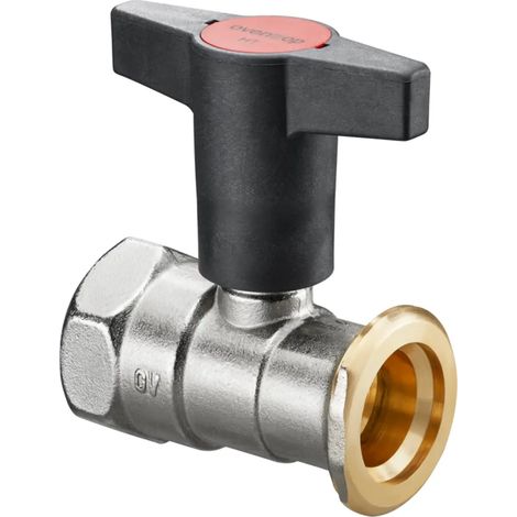 OVENTROP Válvula de bola para bomba Optibal P con rosca interior y brida de bomba PN 10, sin válvula de retención DN 32, Rp 1 1/4 x G 1 1/2, latón, niquelado, 1078373
