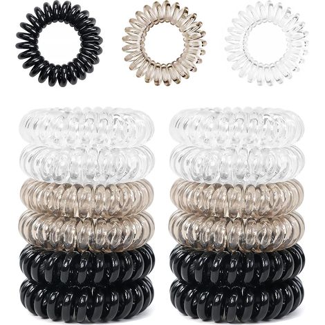 Lot de 12 élastiques à cheveux en spirale, en plastique, pour queue de cheval. Accessoires pour cheveux (femmes et filles). (1/5)
