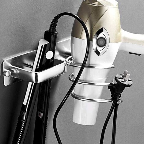 Porte Seche Cheveux Support Seche Cheveux et Support de Lisseur Titulaires de Sèche-Cheveux en Aluminium - pour Salle de Bains, Toilettes, Sèche-Cheveux, Le lisseur(argent,19.5156cm) (1/4)