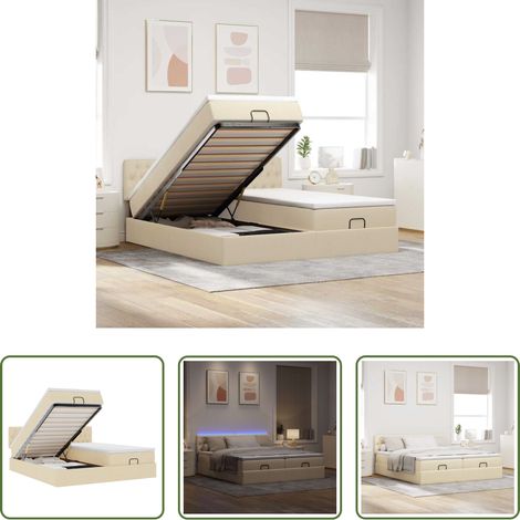 vidaXL LED-Beleuchtung - Ottoman-Bett mit Matratzen & LEDs Creme 180x200 cm Stoff (1/5)
