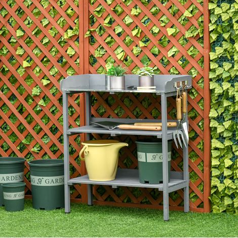 Mesa de plantación 76x37x89 cm gris en madera con superficie metálica y almacenaje (1/5)