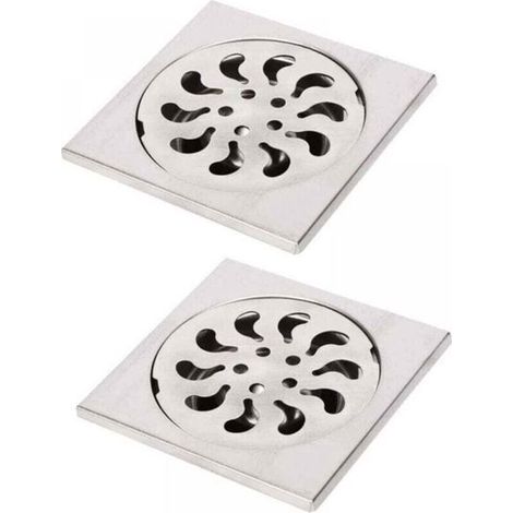 Juego de 2 desagües de suelo de acero inoxidable (10x10x25 mm)，rejillas de ducha cuadradas，desagües de ducha interiores con pinzas para el pelo (1/5)