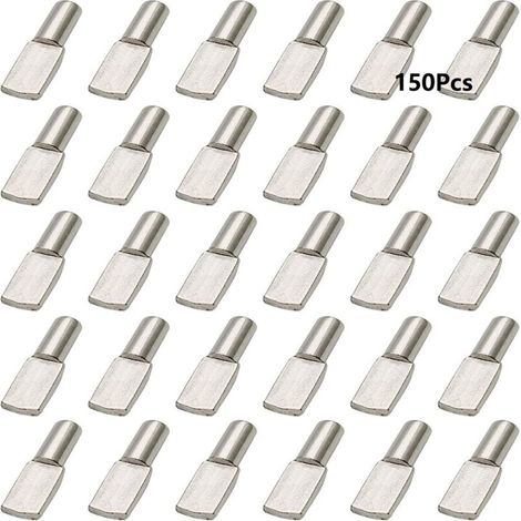 150 pcs Support Etagere, Taquet Etagere 5mm, Cheville de Support Goupille Etagere en Métal Nickelé Plaqué Forme de Cuillère, Étagère Broches pour Meubles Placard Bibliothèque