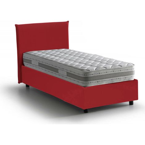 Talamo Italia - Letto singolo Boudicca, Letto contenitore con rivestimento in tessuto, 100% Made in Italy, Apertura frontale, con materasso Cm 80x200 incluso, Rosso