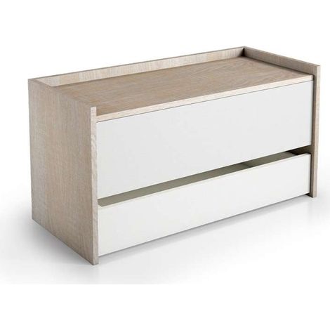 Baule contenitore con chiusura rallentata e cassetto con guide in metallo rovere e bianco 90x40x46 cm - Terraneo (1/3)