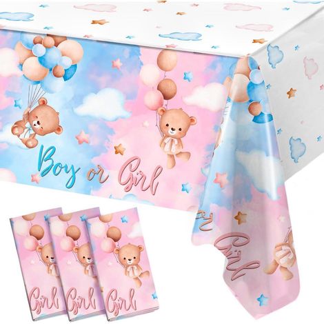 Gender Reveal Tischdecke 3er Set, Babyparty Deko Boy or Girl, 220x130cm