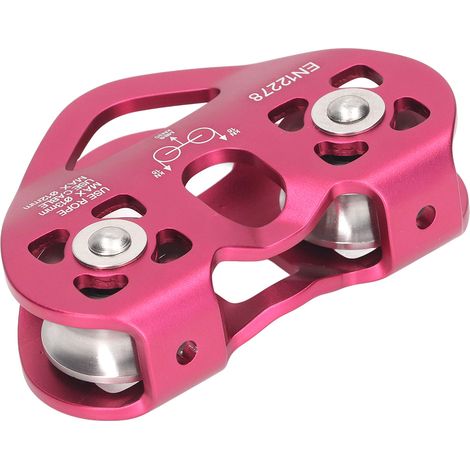 Système de poulie d'escalade extérieure, poulie d'escalade à double axe en alliage d'aluminium aéronautique, rouge bordeaux. (1/5)