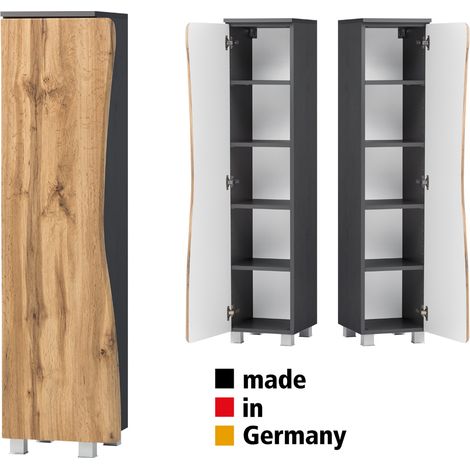 Bad Hochschrank KAHLA-03 in Wotan Eiche Nb. mit Baumkantenoptik und Korpus in graphit, B/H/T: ca. 37,5/130/35 cm (1/5)
