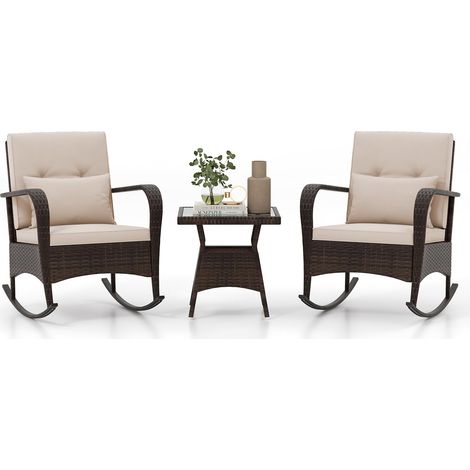 COSTWAY Set Salotto a Dondolo da Giardino 3 Pezzi in Rattan PE (1/5)