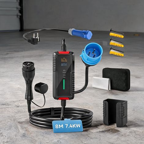 Chargeur 2 en 1 pour voiture électrique type 2 7,4 kW câble 8 m (1/5)