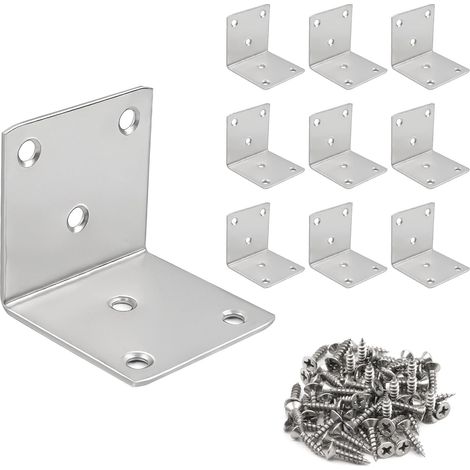 10 Pièces 90 Degrés Équerre Fixation, Équerre Métal avec 60 Vis, Connecteur D'assemblage en Forme de L, Acier Inoxydable Plaque de Connexion pour Meubles en Bois (39 mm) (1/5)