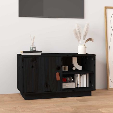 818239 vidaXL TV Cabinet Black 70x34x40 cm Solid Wood Pine (1/5)