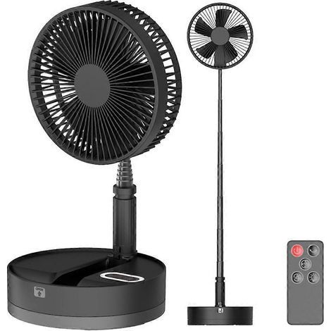 Ventilateur de bureau/sur pied portable avec télécommande, 4 vitesses, rétractable, 7200 mAh, noir (1/4)