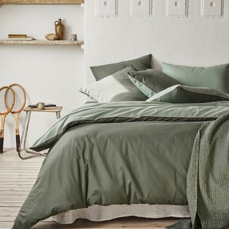 Housse de Couette en Coton Bicolore, Palme/Aloe, 200x200 cm (1/4)