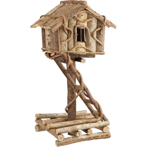 Casita para pájaros decorativa independiente - Diseño rústico de madera