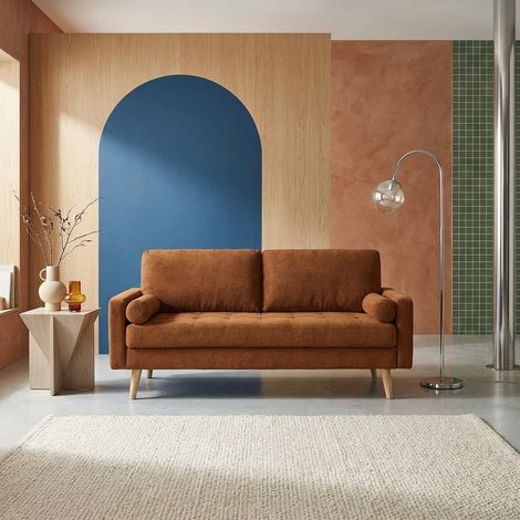 Canapé tissu chenille capitonné 3 places - Ivar Chenille Terracotta