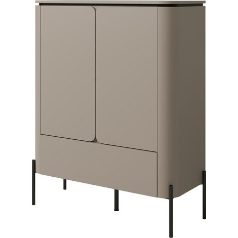 Buffet hoch BELLA 2 Türen 1 Schublade – Finish Congo matt – Elegante schwarze Metallfüße