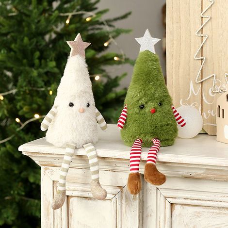 Plüschige Weihnachtsbaumdekorationen, sternförmige, gestreifte Strümpfe, weiß und grün, für die Fenster, Weihnachten, Neujahr, Halloween