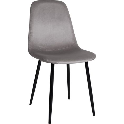Silla de comedor x1 diseño sencillo con patas de metal negro asiento de terciopelo gris 100002067 (1/5)