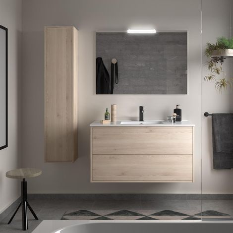Ensemble complet OPTIMUS 800 NATURAL + meuble-lavabo + miroir + lampe (1/2)