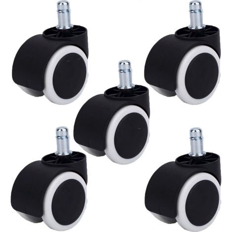 Set di 5 rotelle doppie girevoli per poltrona, in gomma grigia, diametro 50 mm, con stelo liscio 11x22 mm. (1/5)