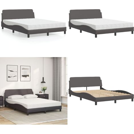 Lit avec matelas gris 120x200 cm similicuir - Lit Double - Lit Plateforme - Lit Design - Lit Moderne - Literie - Home & Living (1/5)