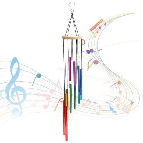 Carillon éolien pour jardin avec 12 tubes en aluminium colorés, tubes en aluminium à suspendre pour décorations de jardin, maison (1/5)