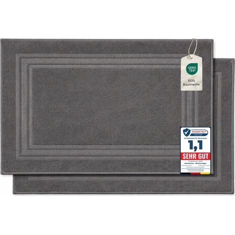 Lot de 2 Tapis de Bain, en Tissu éponge, lavables, 600 g/m² et 100% Coton Absorbant et à séchage Rapide, Gris Anthracite, 50 x 70 cm (1/5)