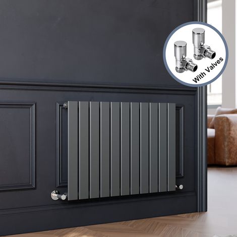 ELEGANT Designer Flat Panel Radiator Horizontal Radiator and Angled Radiator Valves 600x836mm Anthracite Single (1/5)