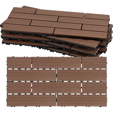 Wolketon Lote de 60 baldosas para terraza WPC de 10 listones, 10 m², 30 x 60 cm, baldosas encajables, compuesto de madera, Marrón (1/5)