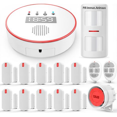 Alarme Maison sans Fil: Connexion Wi-FI 5 GHz - Sirène 125dB - Capteur Infrarouge (PIR) Anti-Animaux - Capteurs Porte/Fenêtre - Télécommandes - Hub (1/5)