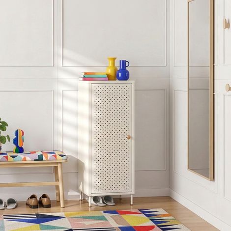 Scarpiera Coleraine con Anta e 3 Ripiani Regolabili 115 x 43 x 35 - Acciaio Bianco Crema [en.casa] (1/5)