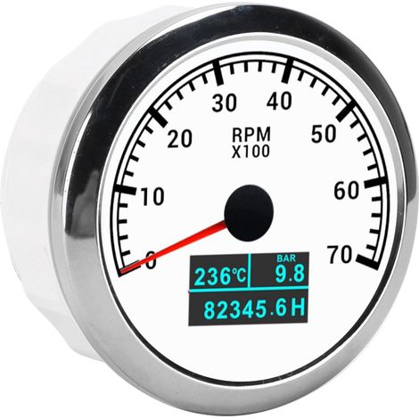 Tachymètre RPM, Installation Facile pour Voitures et Bateaux, ABS Tachomètre en Acier Inoxydable 9-32V DC (cadran blanc) (1/5)