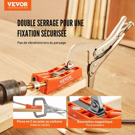 Kit de Gabarit de Trou de Poche Profondeur Réglable 12,7-38,1 mm Système de Trou de Poche en Nylon Renforcé Gabarit de Perçage Oblique Kit Complet avec 1 Pince en C pour Travaux de Menuiserie (1/5)