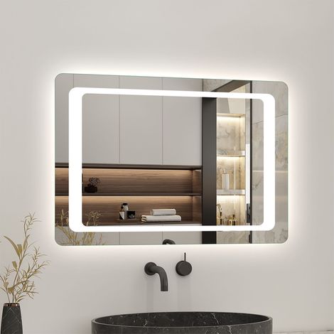 800x600mm Bathroom Mirror With Lights, Horizontal Sensor Switch LED Illuminated Bath Vanity Wall-Mounted Mirrors - Acezanble (1/4)