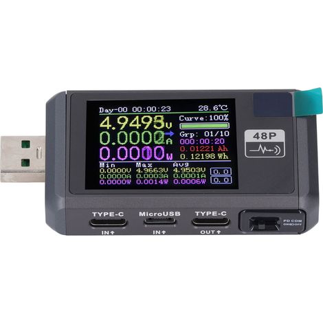Multimètre USB 6 digits avec mesure de tension et de courant, testeur de capacité de batterie, câble et résistance interne, enregistrement des données FNB48P (1/5)