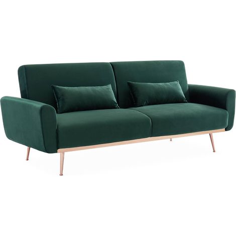 3-seater velvet convertible sofa bed, Oskar, Dark Green, 85x206.5x84 cm