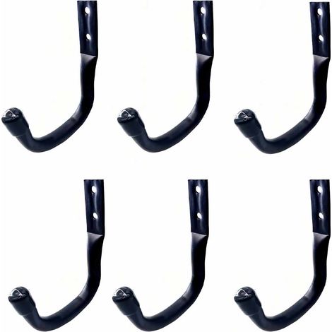Ensemble de 6 crochets muraux pour garage, crochets muraux robustes, support mural noir pour vélos, crochets pour vélos, crochets de rangement pour échelle de garage, crochets en J muraux robustes. (1/5)