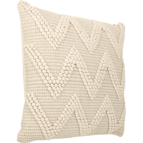 EGLO LIVING Kissen Chevery, Couch Zierkissen im Boho Design, Dekokissen handgewebt aus Baumwolle und Polyester in Creme, Kissenbezug mit Inlett, Sofakissen mit Zigzack-Muster, 50x50 cm