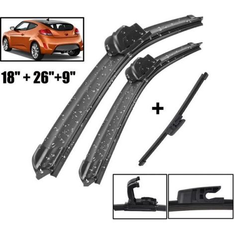 Lot de 3 Balais d'essuie-glace avant + arrière pour Hyundai Veloster 2012 2013 2014 2015 2016 2017 2018 (1/5)