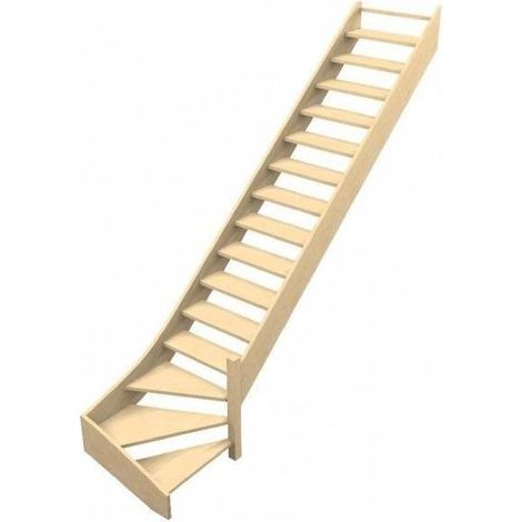 Escalier Quart Tournant Bas Sela - Confort Bois- Bas à Droite Hêtre Lamellé Collé 288 Cm Sans Contremarches