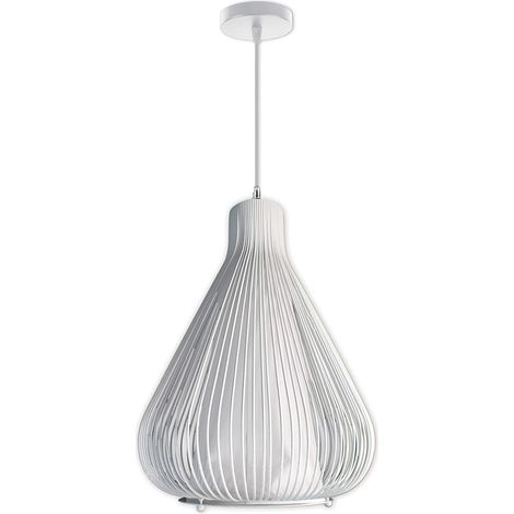 Lampadario sospensione goccia gabbia metallo E27 pendente moderno nero bianco  Bianco