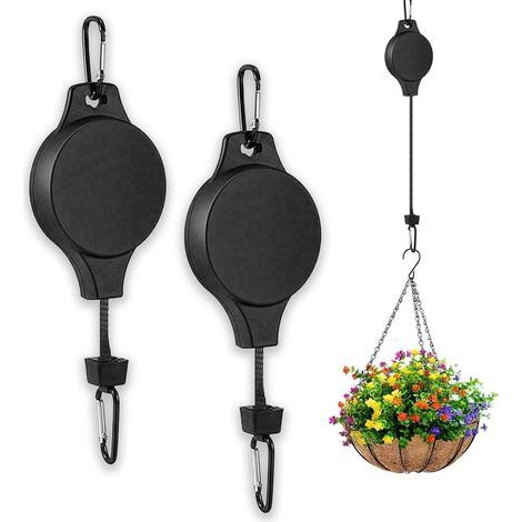 Rétractable Poulie pour Plante, 2 pièces Poulies de Plantes Crochet pour pots de fleurs Suspension pour plantes Suspension pour pots de plantes, mangeoire pour oiseaux (noir) (1/5)