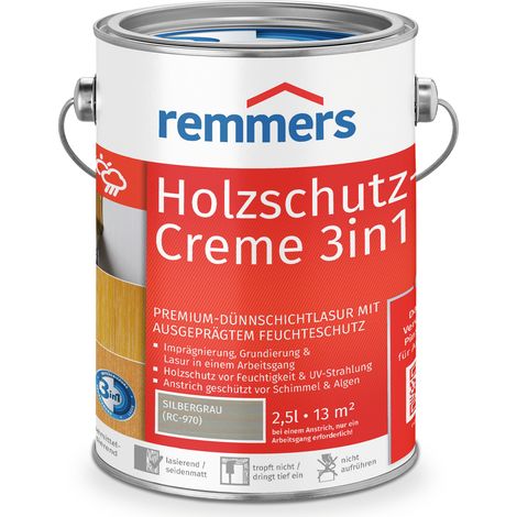 Remmers Holzschutz-Creme 3in1 silbergrau, 2,5 Liter, tropffreie Holzlasur für aussen, 3facher Holzschutz mit Imprägnierung + Grundierung + Lasur