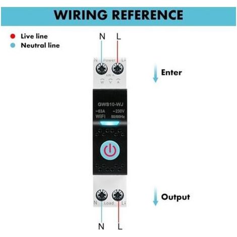 Disjoncteur connecté wifi 63A Tuya interrupteur connecté wifi commande vocale Minuterie AC230V Commutateur de télécommande Mesure Intelligent Compatible avec Alexa et Google Home GWS10-WJ (1/5)