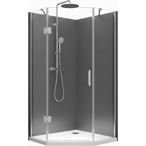 BuyLando - Molly 100x100x195 cm Pentagone Cabine de douche incl. receveur de douche & siphon (1/5)