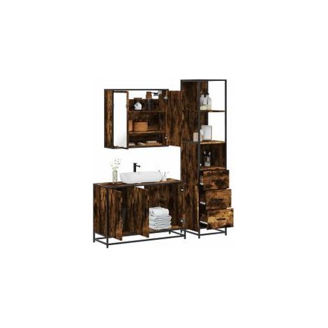 Ensemble de meubles de salle de bain 3 pcs Chêne fumé (1/5)