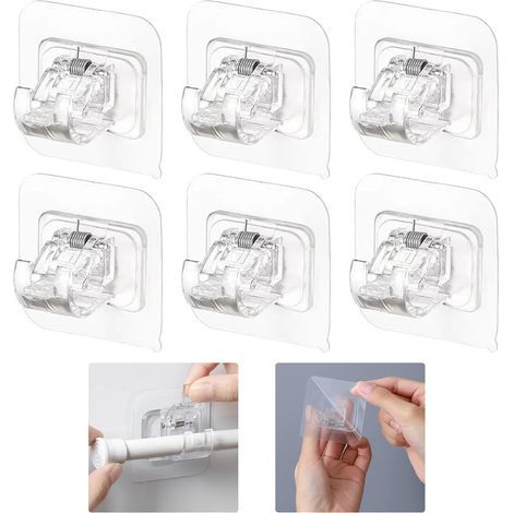 Supports de rideaux adhésifs sans perçage, 6 pièces, crochets pour tringles à rideaux, porte-serviettes, salle de bain, cuisine (1/5)